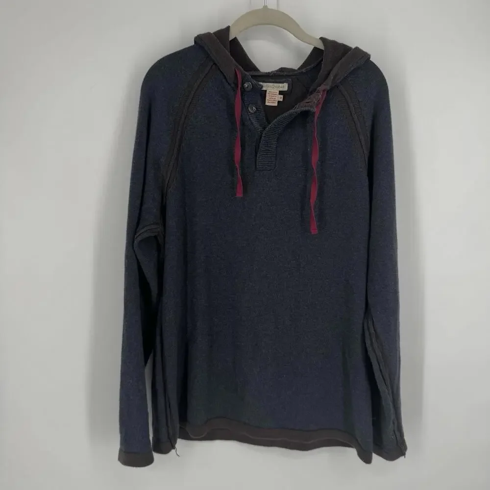 Carbon2Cobalt mens sweater medium M navy blue cotton cashmere hooded casual